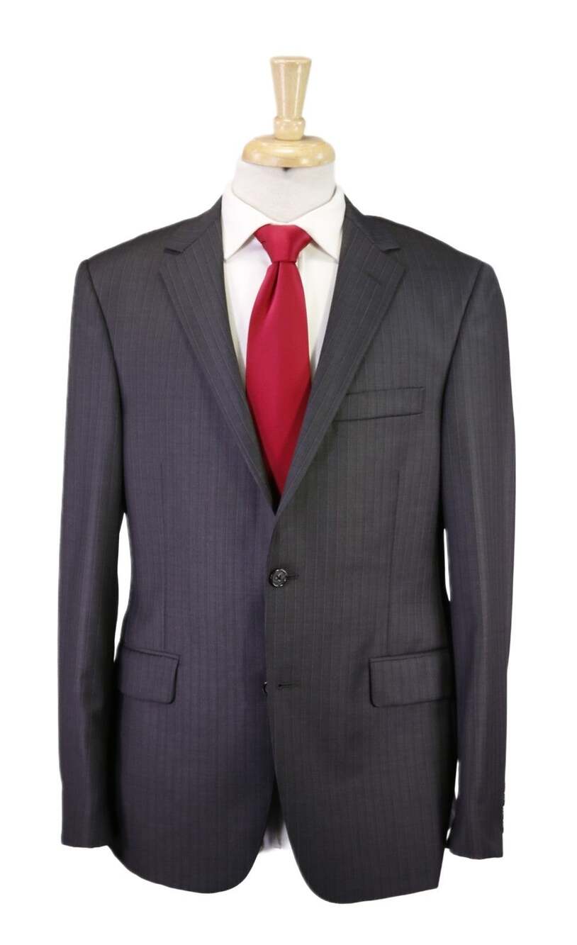 Hickey Freeman Current Gray Striped 2-Btn Wool Slim Fit Suit Blazer Jacket 40R